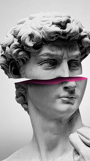 Michelangelo David Marble Head With Pink Split Effect HD phone wallpaper