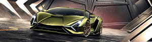 Lamborghini Sian Hybrid Supercar in Olive Green with Bronze Wheels in Industrial Setting HD wallpaper