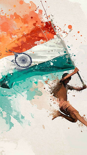 Watercolor Illustration of a Boy Running with the Indian National Flag HD phone wallpaper