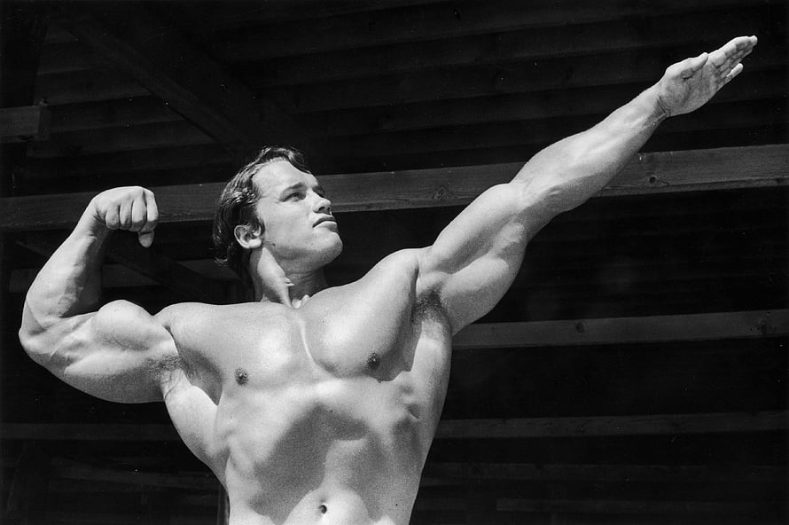 Young Arnold Schwarzenegger Classic Bodybuilding Pose Black and White Portrait HD wallpaper