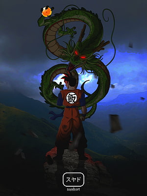 Dragon Ball Z Future Gohan Confronting Shenron on a Mountain Peak HD phone wallpaper