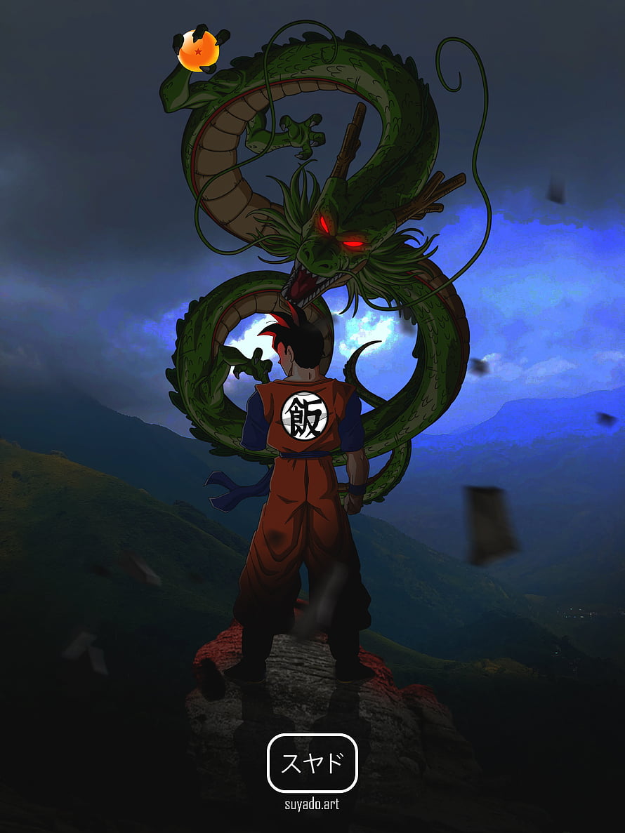 Dragon Ball Z Future Gohan Confronting Shenron on a Mountain Peak HD phone wallpaper