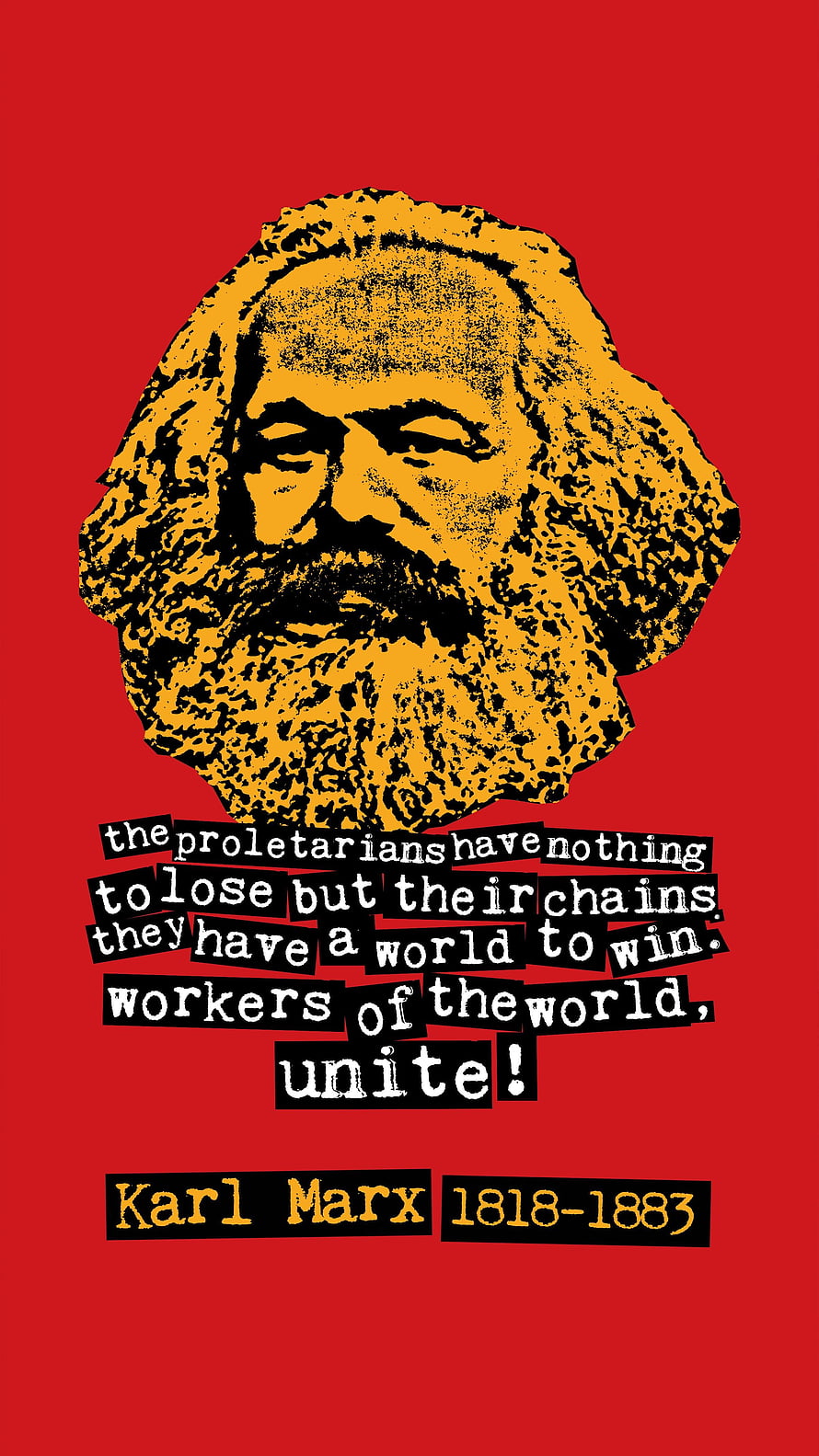 Karl Marx Portrait with Communist Manifesto Quote on Red Background HD phone wallpaper