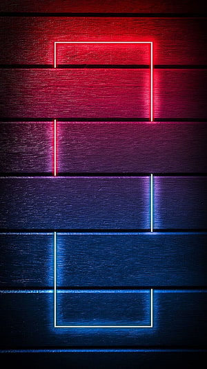 Vibrant LED Light Strip on Textured Wooden Planks with Red to Blue Gradient Glow HD phone wallpaper