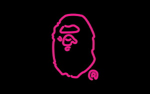 Pink BAPE Ape Head Logo on Black Background Minimalist Streetwear Graphic HD wallpaper