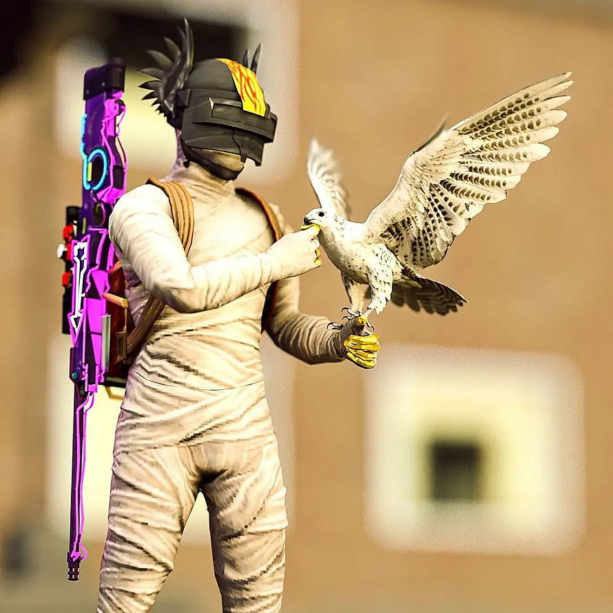 PUBG Mobile Mummy Character Holding Hawk with Neon Purple Weapon HD phone wallpaper