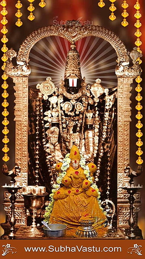 Venkateswara Balaji Temple Deity with Golden Garlands and Ornate Shrine HD phone wallpaper
