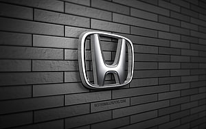 Sleek Honda Emblem Mounted on Textured Gray Brick Wall in Monochrome 3D Render HD wallpaper