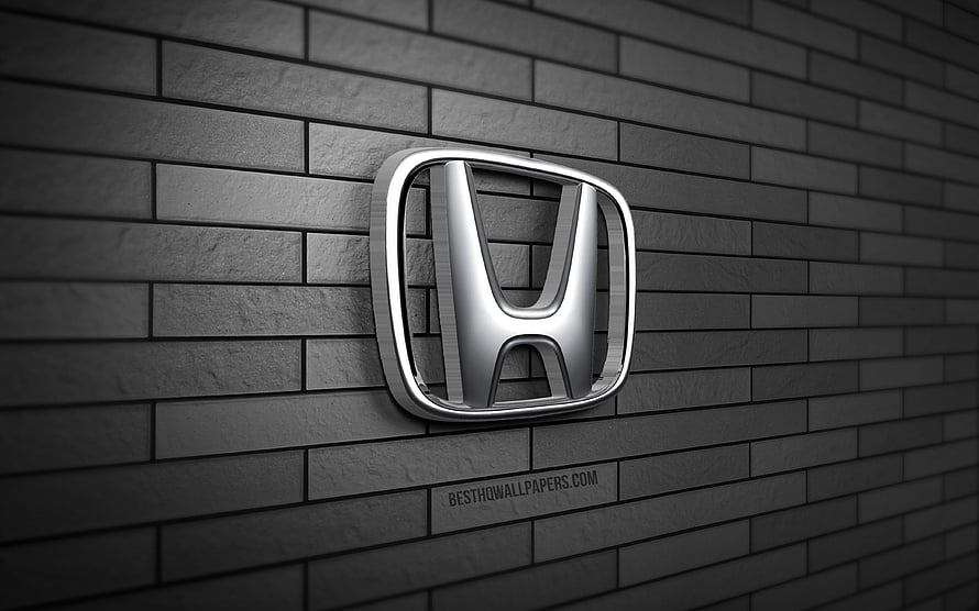 Sleek Honda Emblem Mounted on Textured Gray Brick Wall in Monochrome 3D Render HD wallpaper