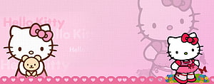 Hello Kitty Dual Monitor Wallpaper with Pink Background and Cute Characters HD wallpaper