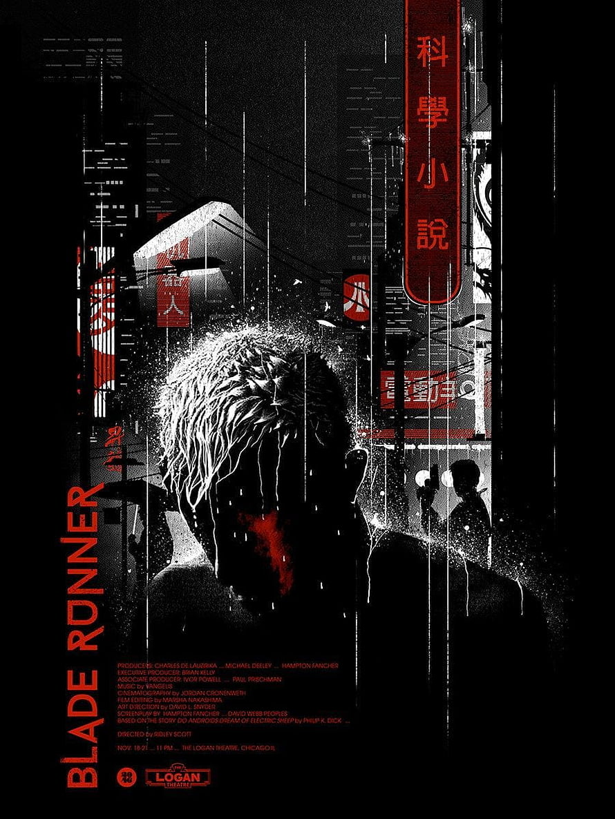 Blade Runner 1982 Cinematic Poster with Glitch Art and Neon Cityscape HD phone wallpaper