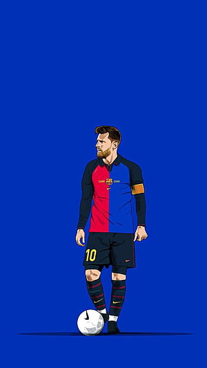 Lionel Messi in FC Barcelona Home Kit Digital Illustration with Soccer Ball HD phone wallpaper