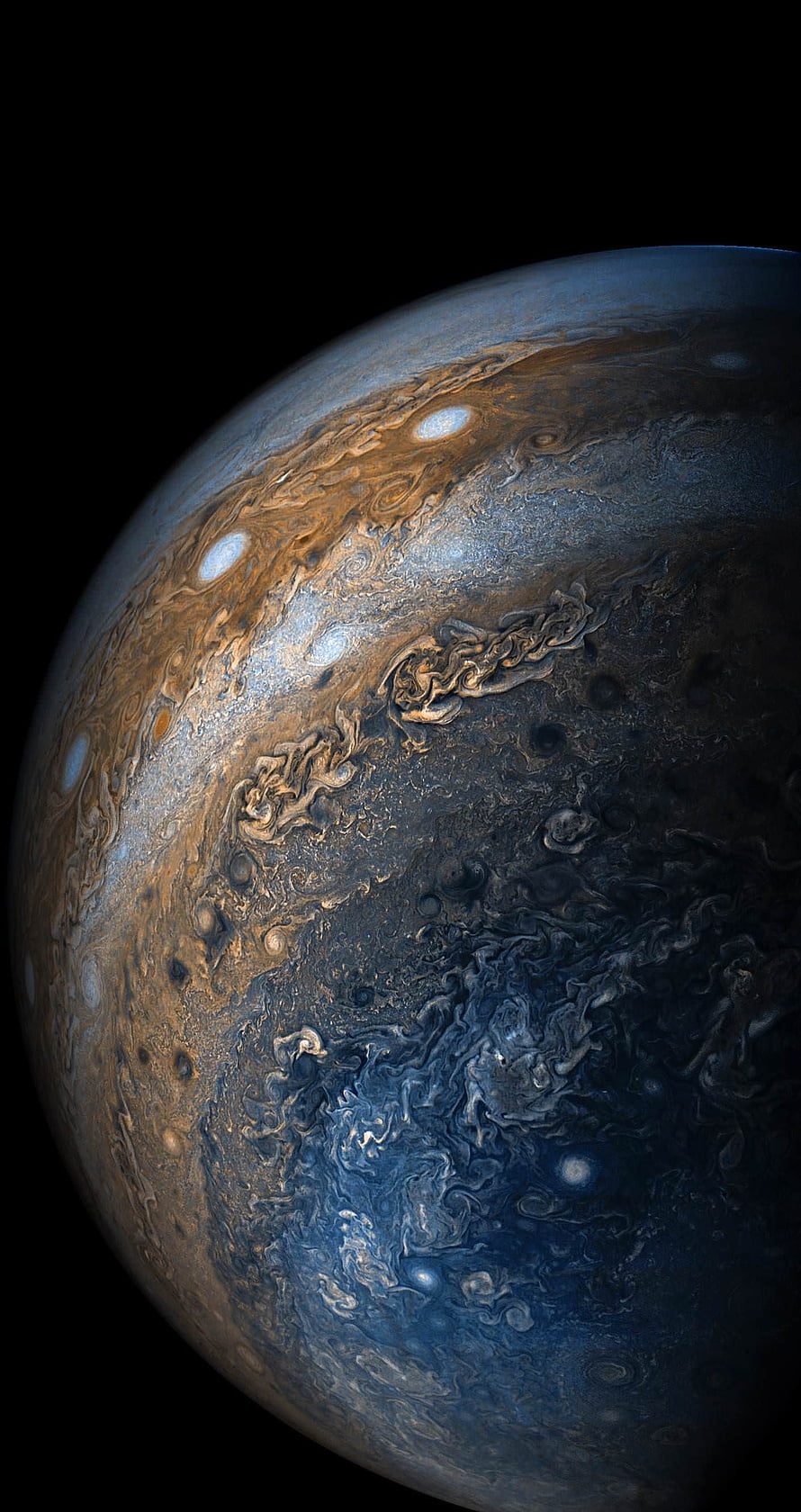Jupiter's Swirling Cloud Bands and Turbulent Atmosphere in Deep Space HD phone wallpaper