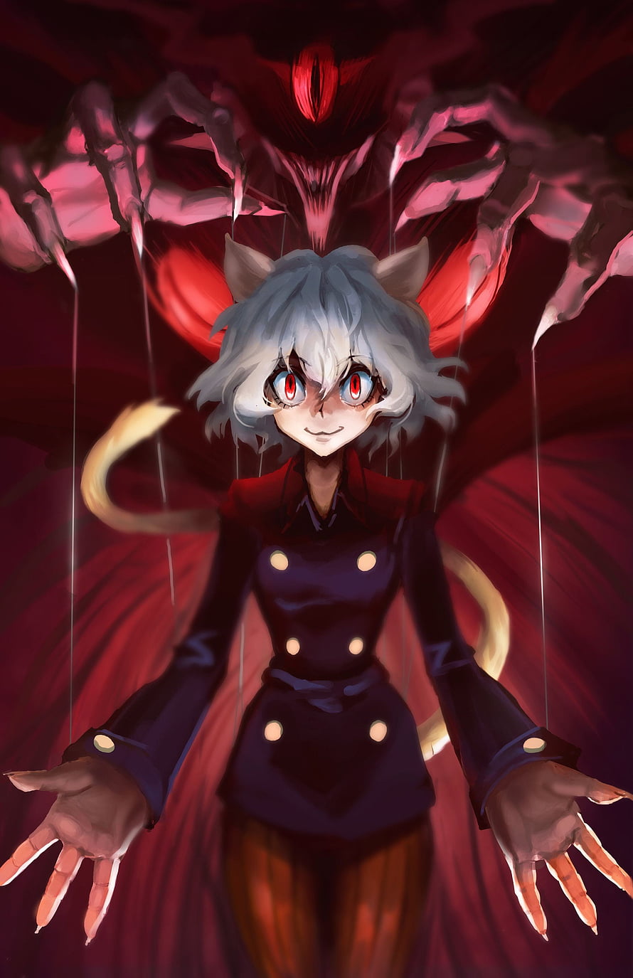 Neferpitou from Hunter x Hunter with glowing red eyes and dark demonic aura HD phone wallpaper