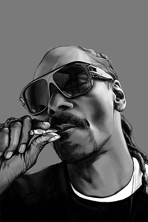 Snoop Dogg Black and White Digital Portrait with Sunglasses and Cigar HD phone wallpaper