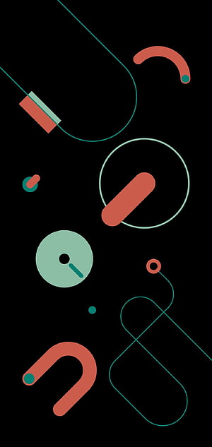 Abstract Geometric Shapes in Coral and Mint on Black Background HD phone wallpaper
