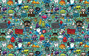 Colorful Urban Pop Art Pattern With Doodle Characters And Street Art Typography HD wallpaper