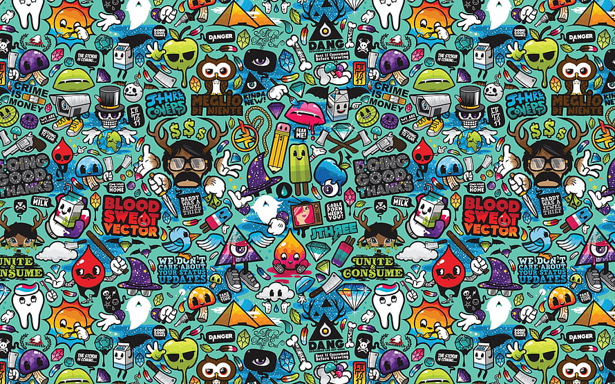 Colorful Urban Pop Art Pattern With Doodle Characters And Street Art Typography HD wallpaper