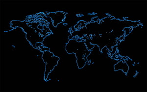 Glowing Blue World Map Outline on Black Background HD wallpaper