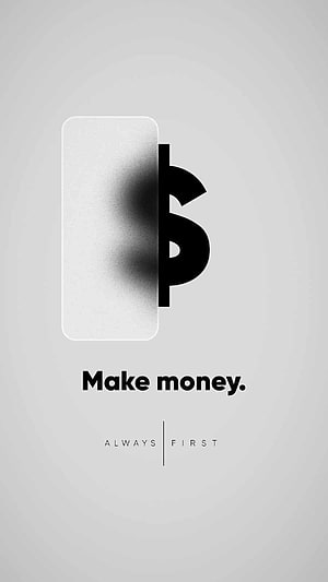 Minimalist Monochrome Typography Poster Featuring a Smartphone and Dollar Sign Motif HD phone wallpaper