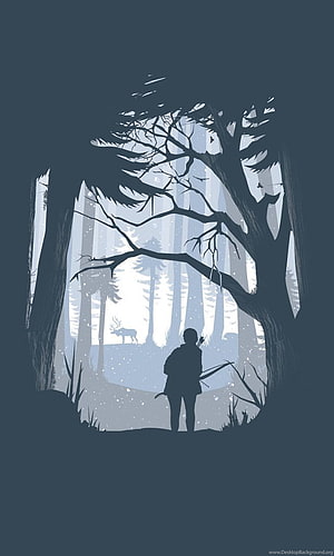 The Last of Us 2: Silhouetted Archer and Deer in a Misty Winter Forest HD phone wallpaper