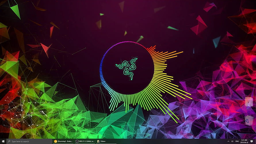 Razer Chroma Audio Visualizer with Neon Geometric Triangles and RGB Spectrum HD wallpaper