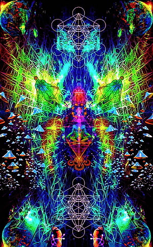 Vibrant Sacred Geometry Psychedelic Art with Fractal Patterns and Cosmic Elements HD phone wallpaper