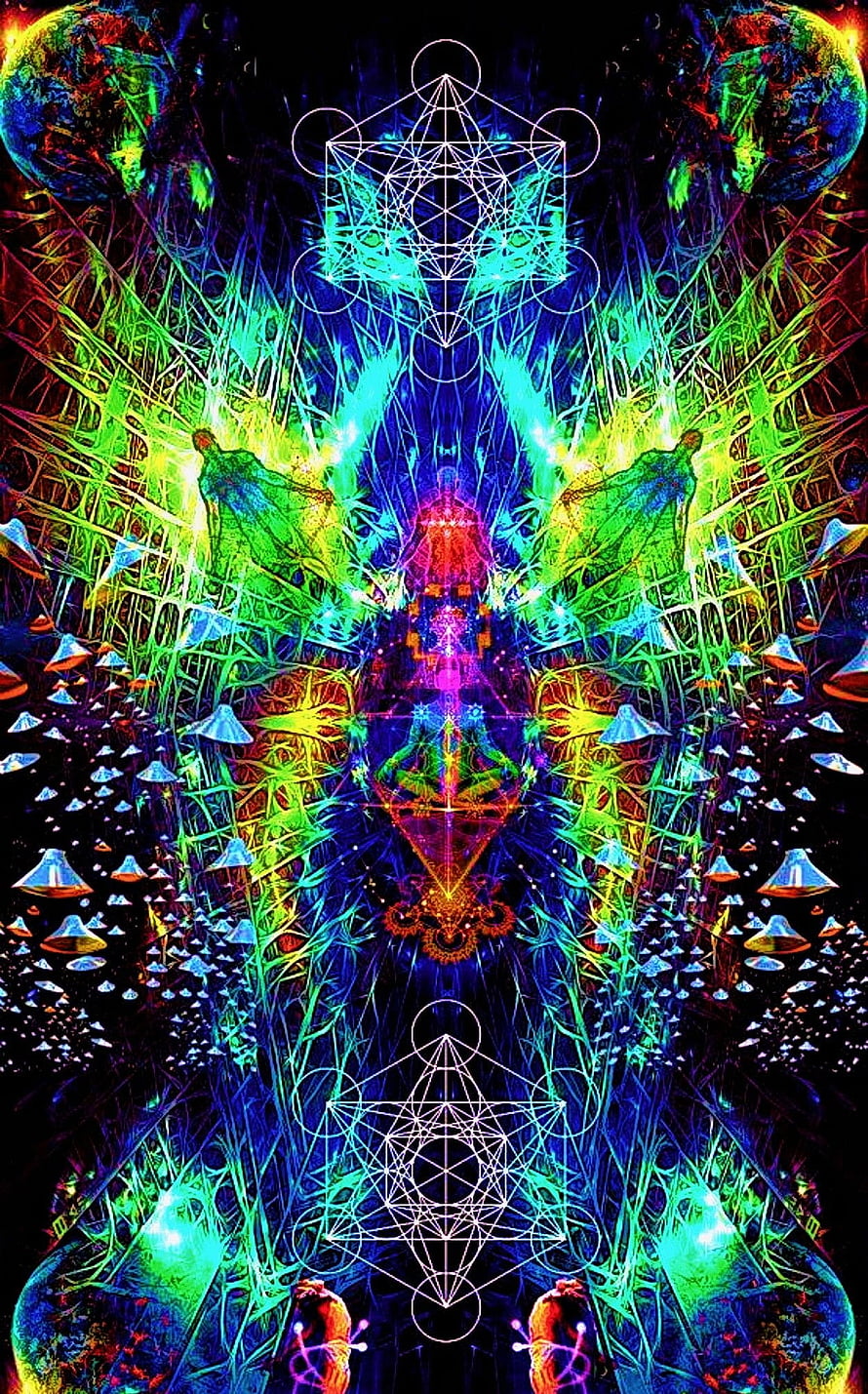 Vibrant Sacred Geometry Psychedelic Art with Fractal Patterns and Cosmic Elements HD phone wallpaper