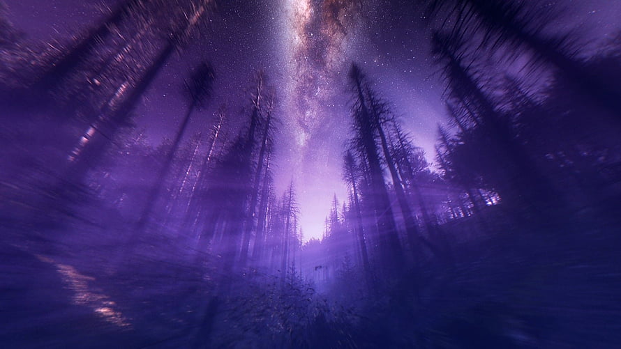 Mystical Purple Forest Under the Milky Way Night Sky HD wallpaper