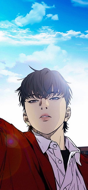 Jay Jo from Windbreaker Webtoon in Red Jacket Under Blue Sky HD phone wallpaper