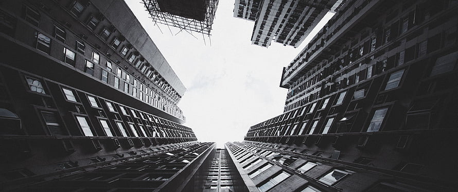 Black and White Urban Architecture Looking Up at Tall Buildings HD wallpaper