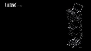 Lenovo ThinkPad T480 Exploded View Technical Diagram on Black Background HD wallpaper