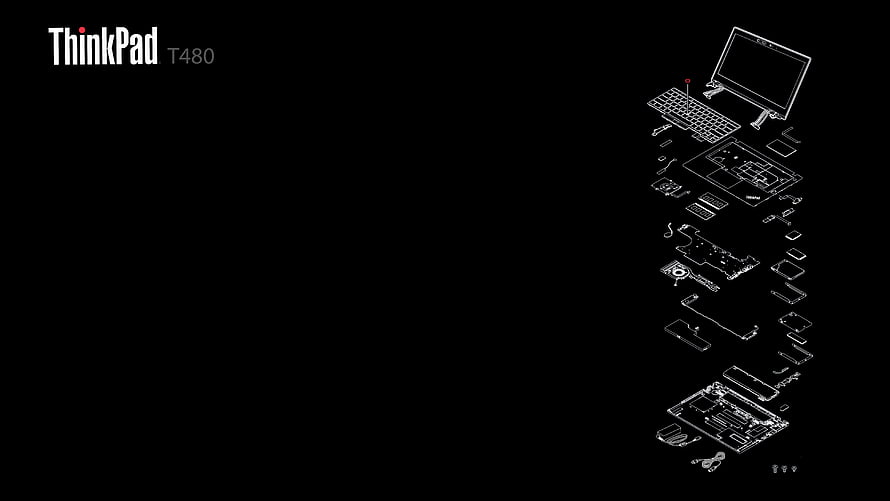 Lenovo ThinkPad T480 Exploded View Technical Diagram on Black Background HD wallpaper