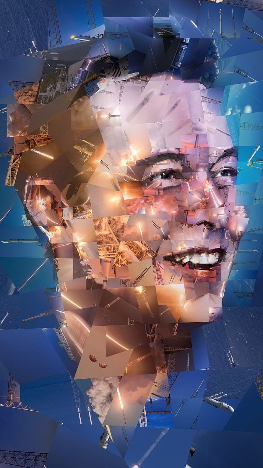 Elon Musk Rocket Launch Mosaic Portrait HD phone wallpaper
