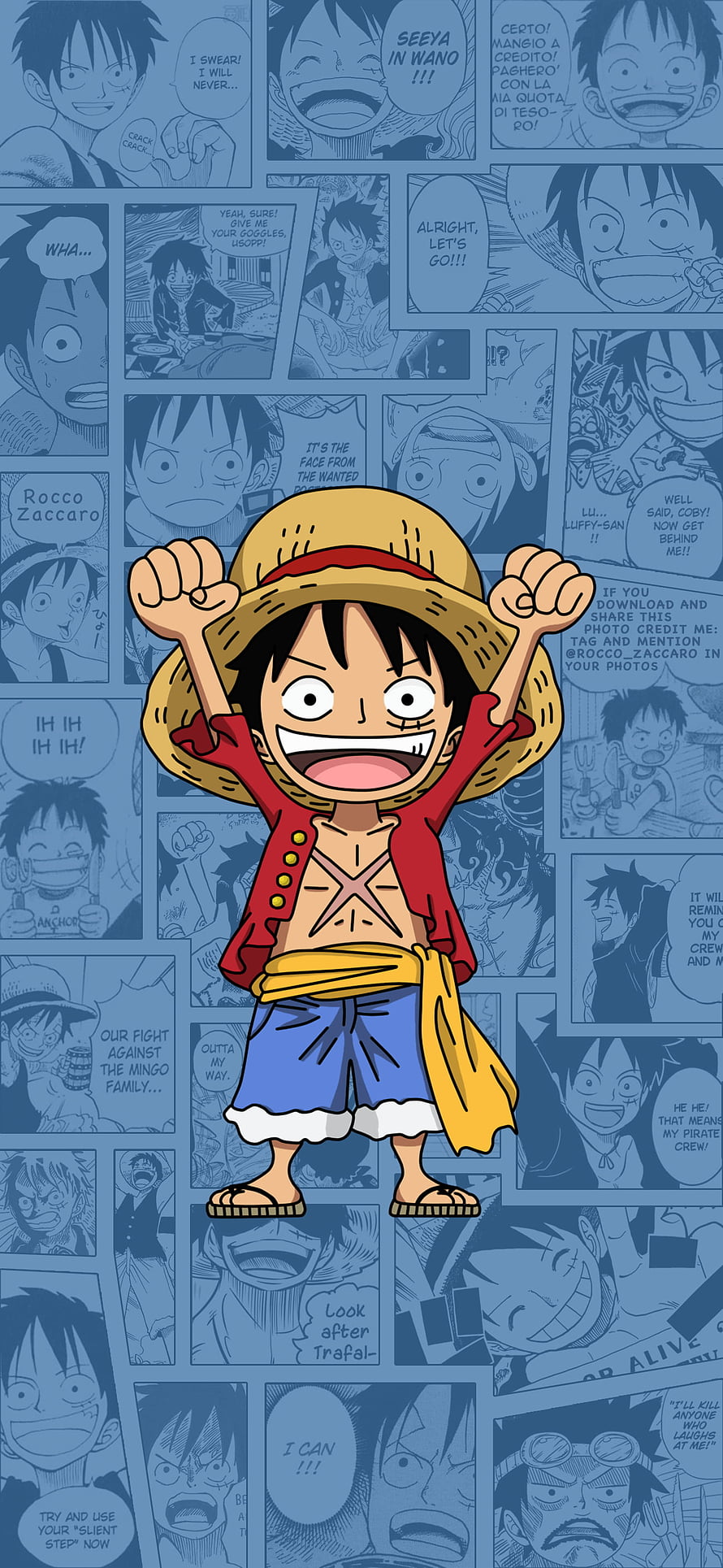 Monkey D. Luffy Wano Arc Chibi Character with Straw Hat and Red Jacket HD phone wallpaper