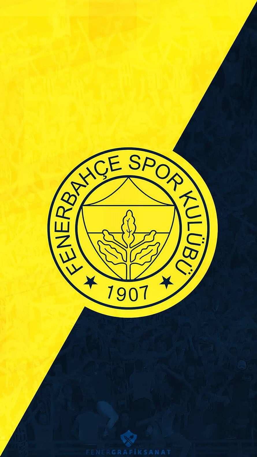 Fenerbahce Spor Kulubu Official Club Crest on Yellow and Navy Diagonal Background HD phone wallpaper