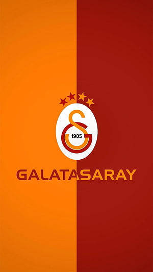 Galatasaray Club Crest and Logo on Orange and Red Split Background HD phone wallpaper