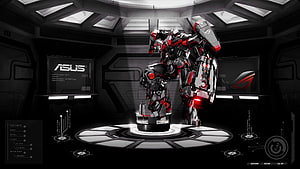 ASUS ROG Mecha Robot in Futuristic Sci-Fi Command Center HD wallpaper