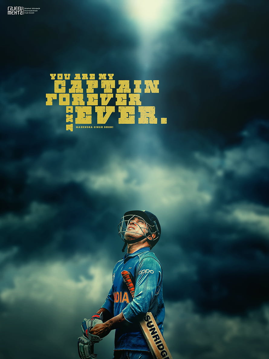 Mahendra Singh Dhoni in India Cricket Jersey Under Dramatic Stormy Sky HD phone wallpaper