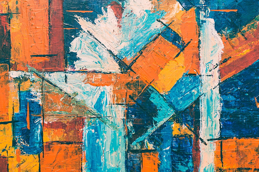 Vibrant Abstract Expressionist Painting With Bold Orange And Blue Brushstrokes HD wallpaper