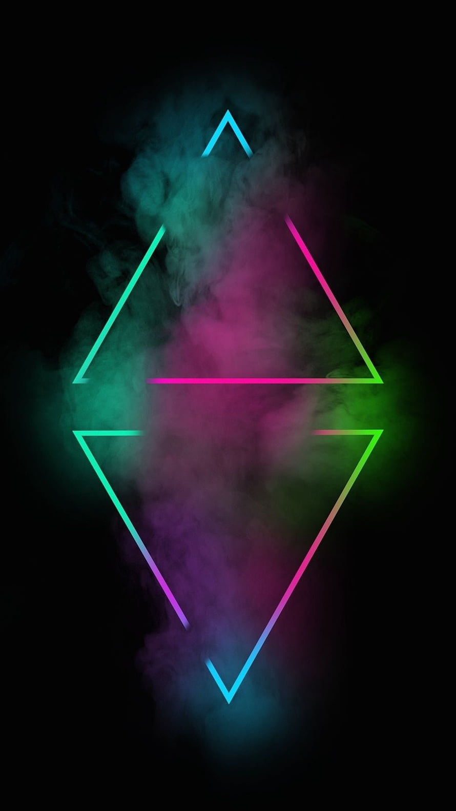 Neon Geometric Diamond with Vibrant Smoke on Black Background HD phone wallpaper