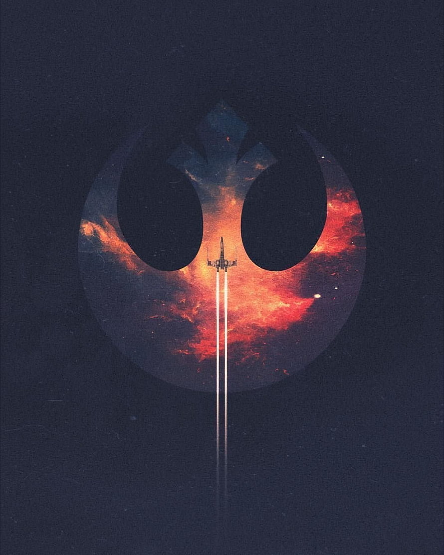 Star Wars Rebel Alliance Symbol With X-Wing Fighter Silhouette Against Fiery Nebula HD phone wallpaper