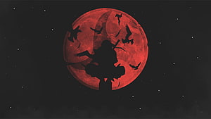 Naruto Silhouette Against Blood Moon with Bats in Dark Night Sky HD wallpaper