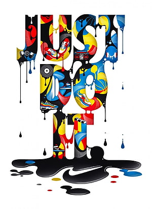 Nike Just Do It Typography Artwork with Sneakers and Paint Splatter HD phone wallpaper