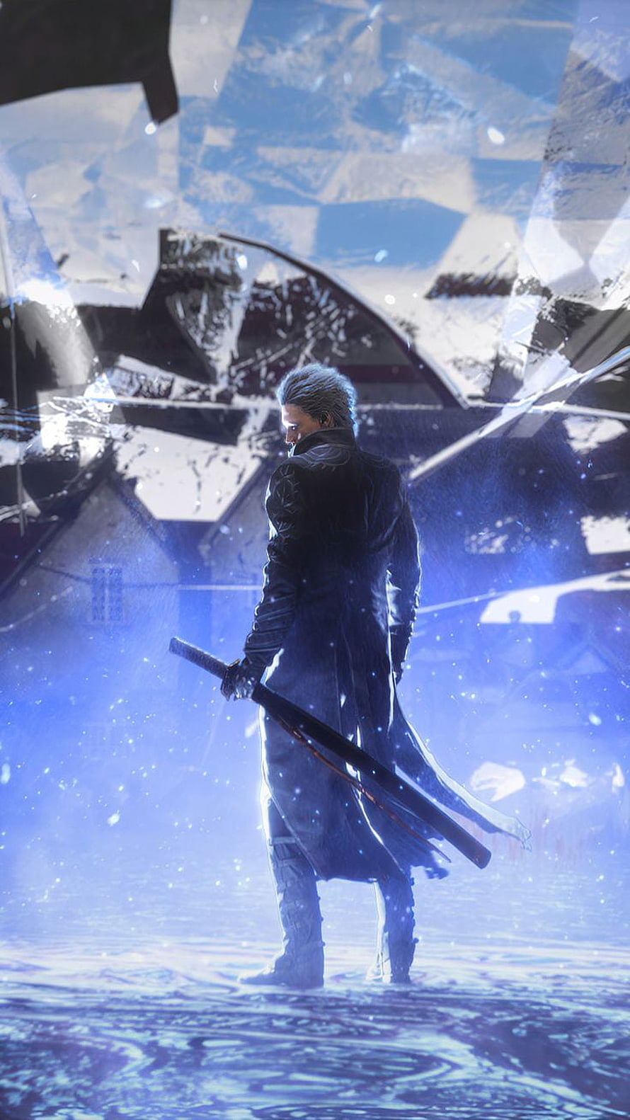 Vergil from Devil May Cry 5 Standing in Shattered Glass with Katana HD phone wallpaper
