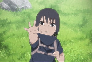 Young Itachi Uchiha in Grass Field from Naruto Anime Series HD wallpaper