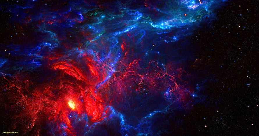 Vibrant Red and Blue Nebula Clouds in Deep Space HD wallpaper