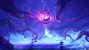 Genshin Impact Inazuma Region Fantasy Landscape with Glowing Vortex and Twisted Trees HD wallpaper
