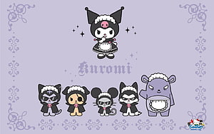Kuromi and Sanrio Friends in Cute Black and White Maid Outfits HD wallpaper
