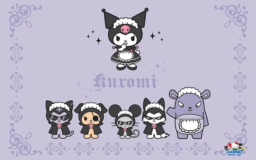 Kuromi and Sanrio Friends in Cute Black and White Maid Outfits HD wallpaper